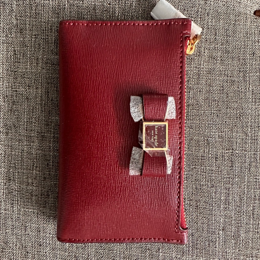 Kate Spade Morgan Bow Embellished Small Slim Bifold Wallet, maroon